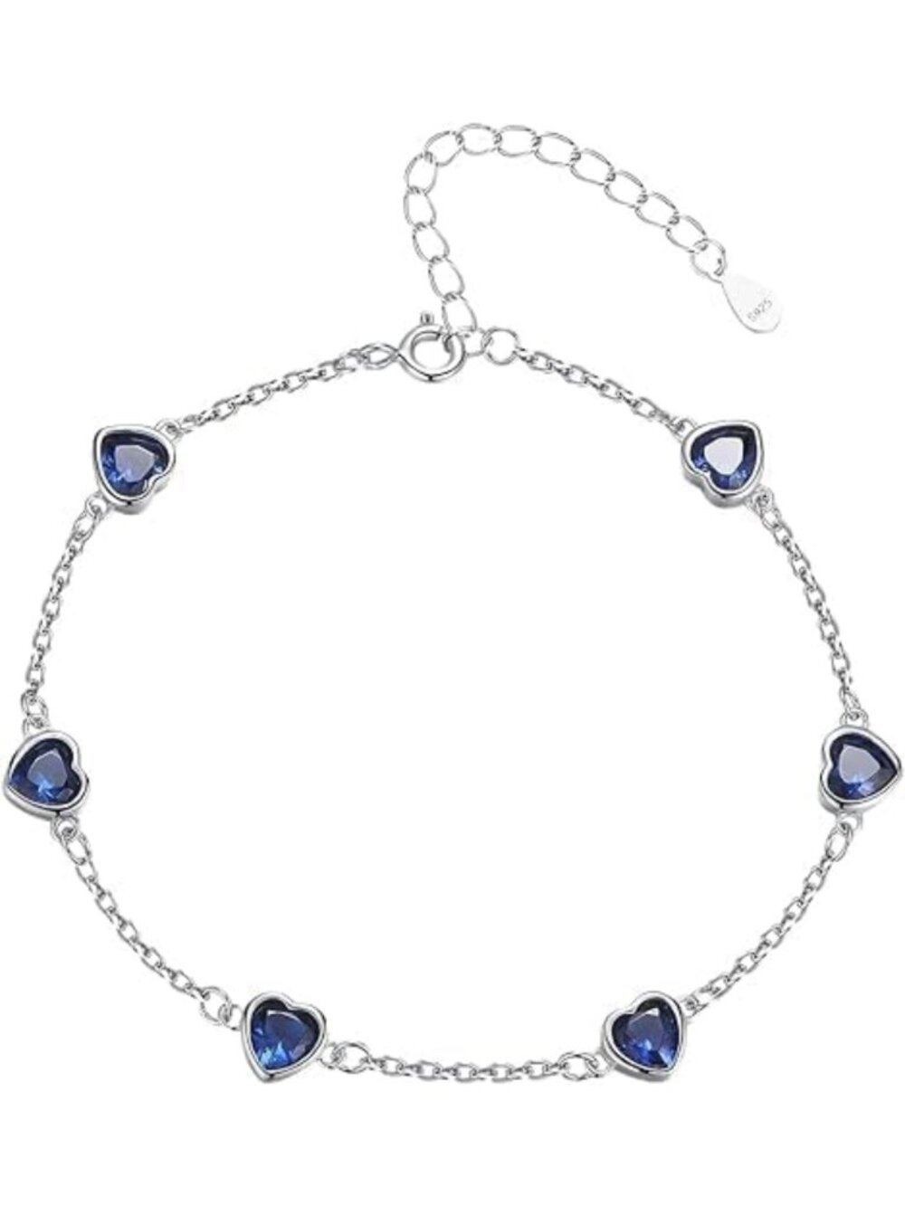 925 Sterling Silver Birthstone Bracelet - 12 Colors, Heart Charm Jewelry Gift